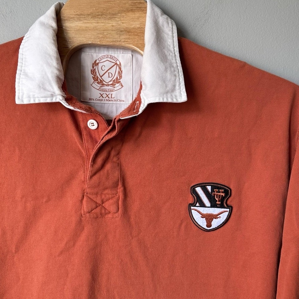 Texas Longhorns Shirt Mens XXL Burnt Orange NCAA Rugby‎ Style Campus Drive